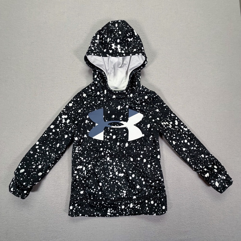 Under Armour Hoodie Kids YXS Black Excellent Paint Splatter ColdGear Sweatshirt